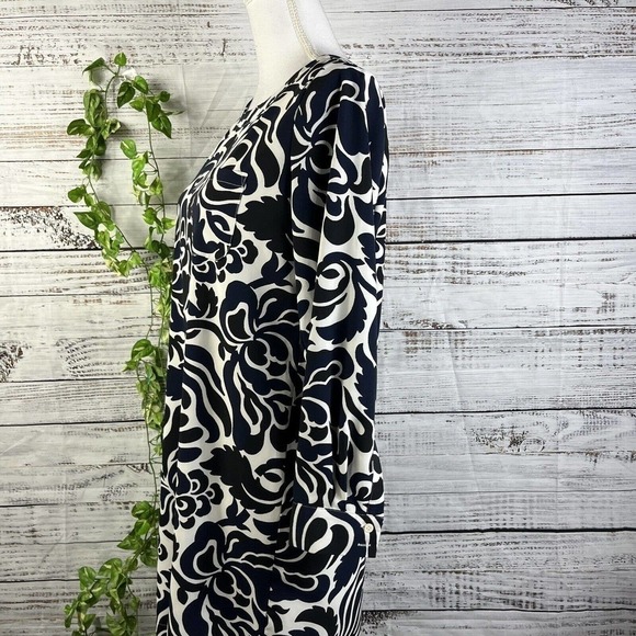 Ann Taylor Loft Dress size Small Black Blue Floral Boho Straight Knee Wedding - Picture 11 of 15